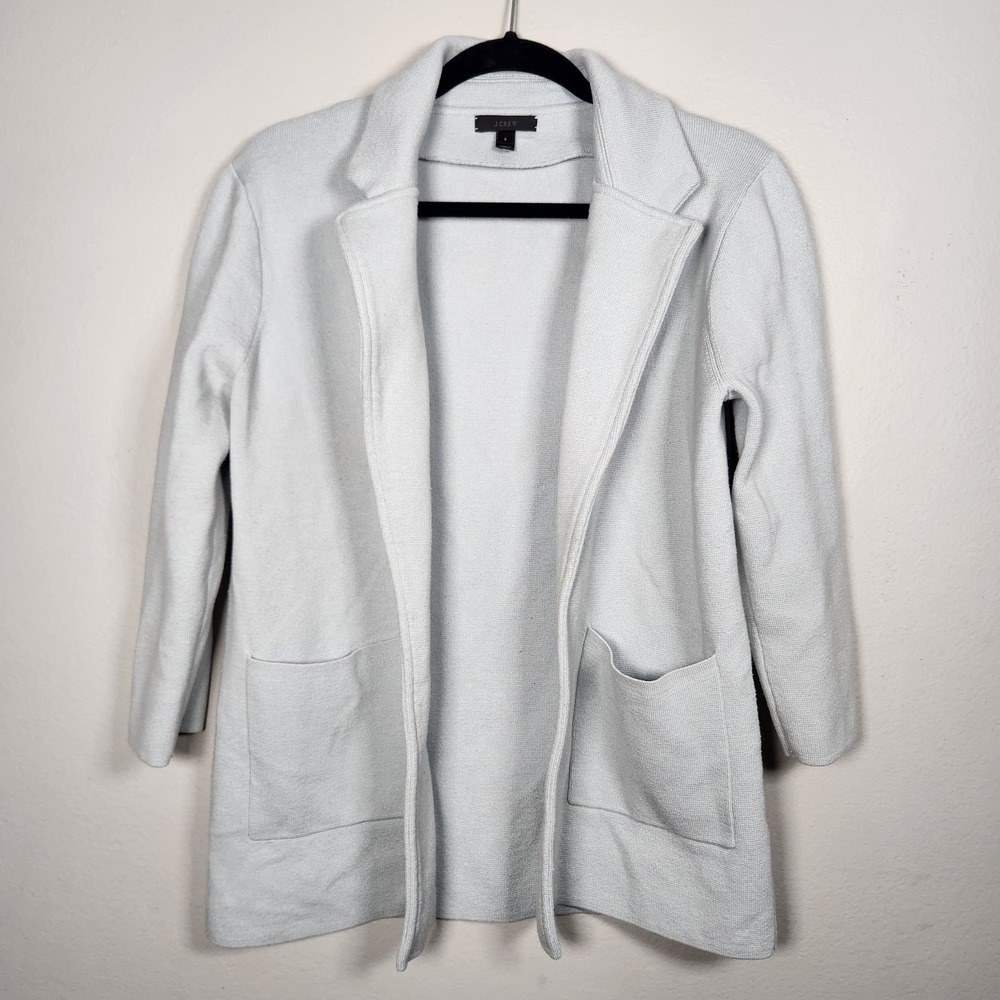 J. Crew Womens Small Gray Sophie Open Front Sweater Blazer Cotton Merino Wool